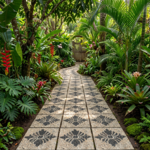 Bali Stepping Stone/Paver - Creme Black Diamond Flower