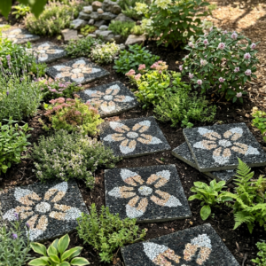 Bali Stepping Stone/Paver - Black Apricot 5 Petal Flower