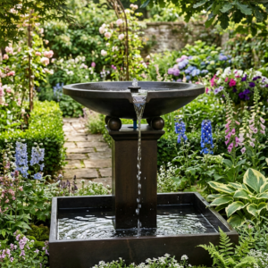 Terrazzo Birdbath Water Feature - Black