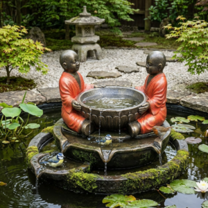 Twin Shaolin Monks Holding Bowl - Orange