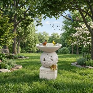 Bamboo Birdbath Casted Stone - Creme