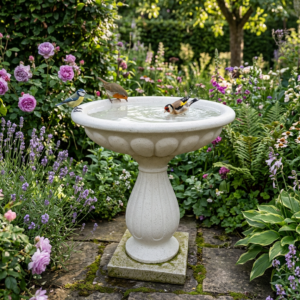 Ornate Terrazzo Birdbath - White
