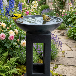 Terrazzo Box Birdbath - Black