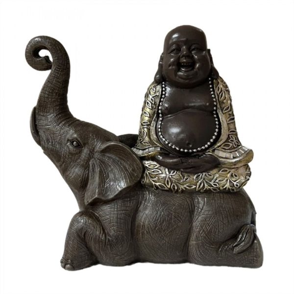 Happy Buddha Sitting on Elephant 18cm