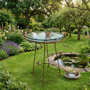 Glass Bowl with Rust Stand