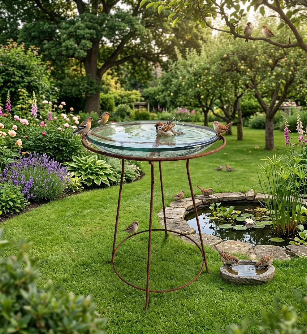 Glass Bowl with Rust Stand