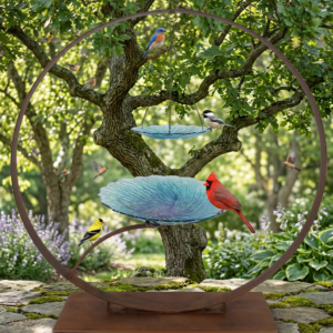 Aqua Duo Glass Bird Bath in Metal Ring