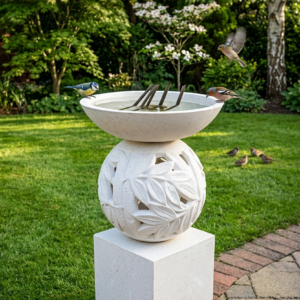Bamboo Birdbath Terrazo - White