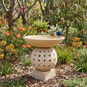 Frangipani Ball Birdbath Casted Stone - Creme