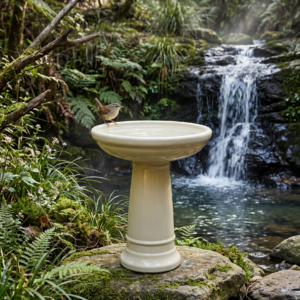 Glazed Ceramic Birdbath - Creme