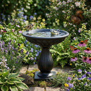 Ornate Terrazzo Birdbath - Black