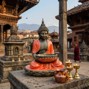 Sitting Buddha with Big Bowl - Orange