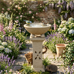 Butterfly Birdbath Tall - Creme