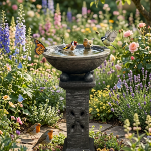 Butterfly Birdbath Tall – Black