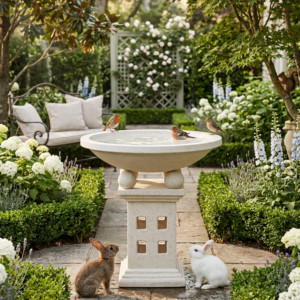 Terrazzo Lantern Birdbath - White